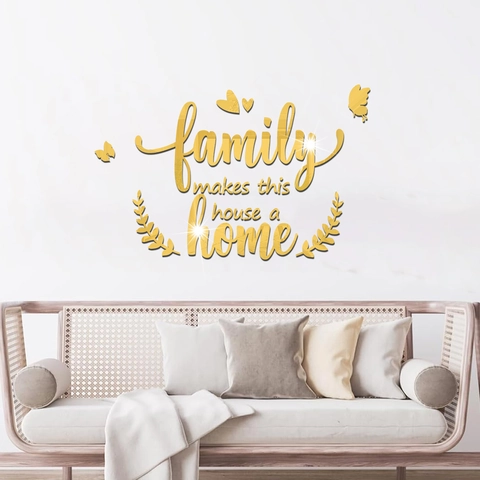 Acrylic Mirror Wall Sticker Family Makes This House A Home Quote 3D DIY Butterfly Heart Leaf Self Adhesive Mural Decal
