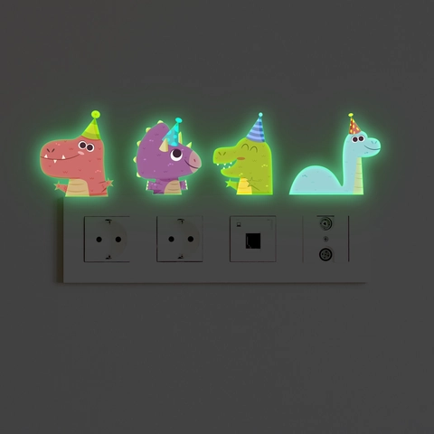 Luminous Dinosaur Wall Stickers PVC Glow In The Dark Cartoon Animal Decals For Kids Bedroom Living Room Home Decor