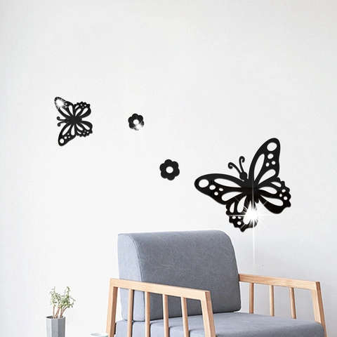 3D Adesivi da Parete Farfalla Specchio Acrilico Traforato Floreale DIY Decalcomanie Specchio Riflettenti per Soggiorno