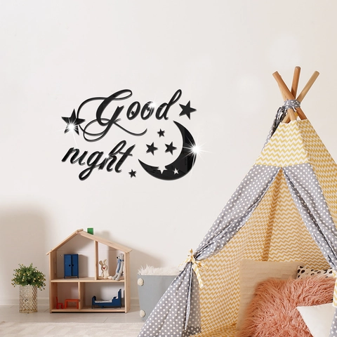 3D Acryl Spiegel Muursticker Good Night Maan Ster DIY Zelfklevende Muurdecoratie Voor Babykamer Slaapkamer Woonkamer
