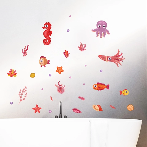 Leuchtende Meerestiere Wandtattoo Karikatur Oktopus Tintenfisch Seepferdchen Fluoreszierende PVC Wandaufkleber Kinderzimmer