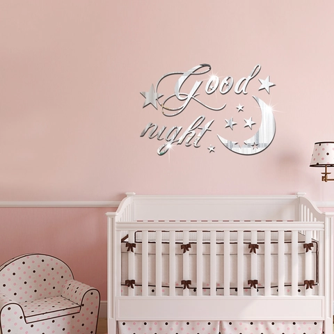 3D Acryl Spiegel Muursticker Good Night Maan Ster DIY Zelfklevende Muurdecoratie Voor Babykamer Slaapkamer Woonkamer