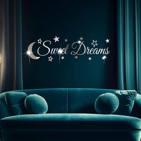 Adesivi Murali a Specchio in Acrilico Citazione Sweet Dreams Luna Stelle Decorazione Parete 3D per Camera da Letto Soggiorno