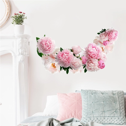 Elegantes Pegatinas de Pared de Peonía Rosa de PVC Autoadhesivas Mural Floral para Dormitorio Sala de Estar Decoración del Hogar