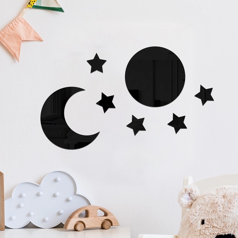 Mond Und Sterne Acryl Spiegel Wandaufkleber Für Wohnzimmer Schlafzimmer Home Decor DIY Selbstklebend Astral Wandsticker