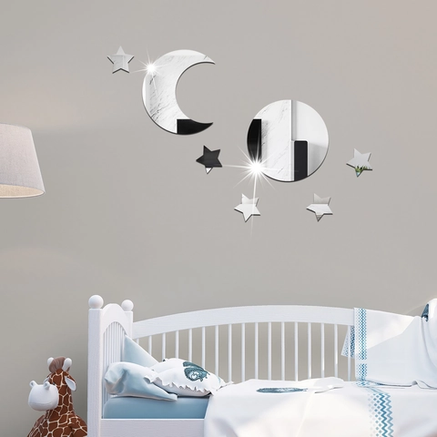 Mond Und Sterne Acryl Spiegel Wandaufkleber Für Wohnzimmer Schlafzimmer Home Decor DIY Selbstklebend Astral Wandsticker