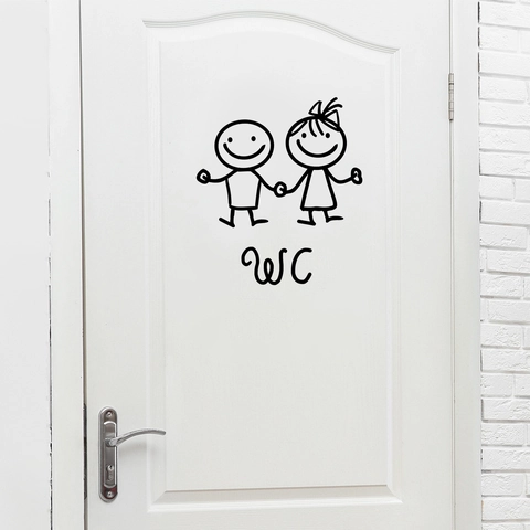 Cartoon Junge Mädchen Händchenhaltend WC Schild Wandtattoo PVC Wasserdicht Abnehmbar Toilette Tür Aufkleber Badezimmer Dekor