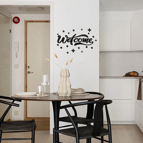 Adesivi Murali Welcome in Acrilico Specchiato 3D con Stelle Decorazione Minimalista per Soggiorno Camera da Letto Ingresso