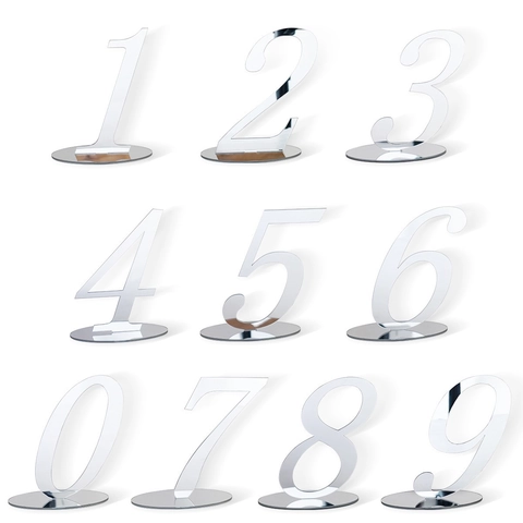 Modern Silver Mirror Acrylic Table Numbers For Wedding Banquet Party Standing Desktop Number Signs Ornament Home Decoration