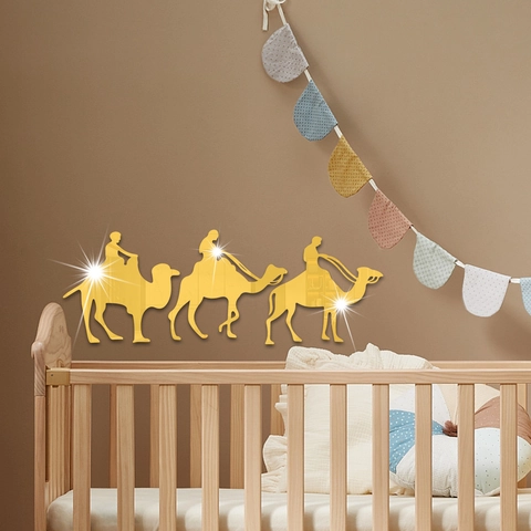 Acryl Spiegel Kamel Karawane Wandtattoos Arabischer Stil Silhouette Reflektierende Abziehbilder Für Wohnzimmer Schlafzimmer