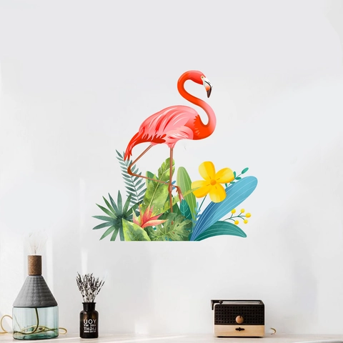 Tropische Flamingo Wandaufkleber Wasserdicht PVC Monstera Blatt Blumenaufkleber Für Wohnzimmer Schlafzimmer Toilette Deko