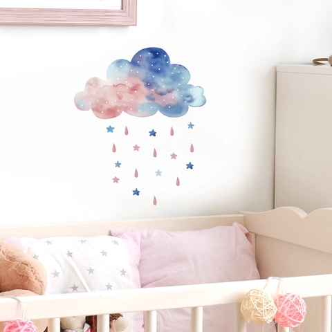 Aquarel Wolk Ster Regendruppel Muursticker PVC Verwijderbare Muurstickers Voor Kinderkamer Slaapkamer Decoratie