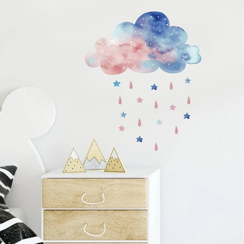 Aquarel Wolk Ster Regendruppel Muursticker PVC Verwijderbare Muurstickers Voor Kinderkamer Slaapkamer Decoratie
