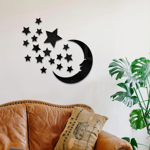 Acryl Spiegel Mond Sterne Wandtattoo Für Wohnzimmer Schlafzimmer Dekoration Modern Minimalistisch Abnehmbare DIY Aufkleber