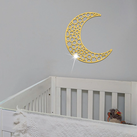 Acryl Mond Stern Spiegel Wandaufkleber Hohl Für Ramadan Eid Mubarak Dekoration Islamisch Gold Silber Schwarz Wandtattoo