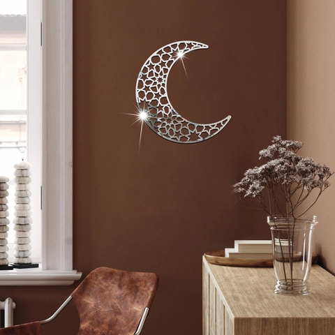 Acryl Mond Stern Spiegel Wandaufkleber Hohl Für Ramadan Eid Mubarak Dekoration Islamisch Gold Silber Schwarz Wandtattoo