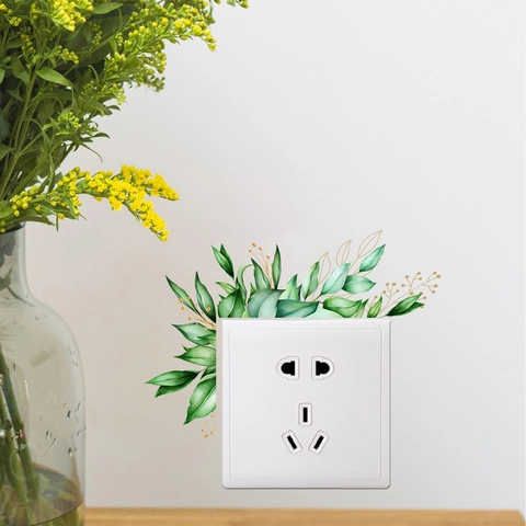 Moderne PVC-Schakelaarsticker Met Aquarel Groene Bladpatronen Decoratieve Muursticker Voor Woonkamer Slaapkamer Stopcontact