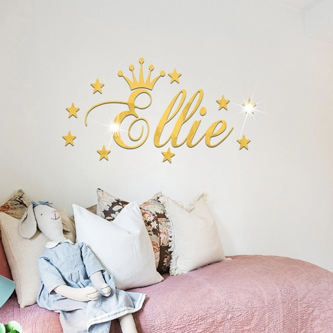 Adesivi Murali in Acrilico a Specchio Motivo Corona Stelle Alfabeto Autoadesivo Rimovibile 3D Wall Art Mural Decorazione Casa