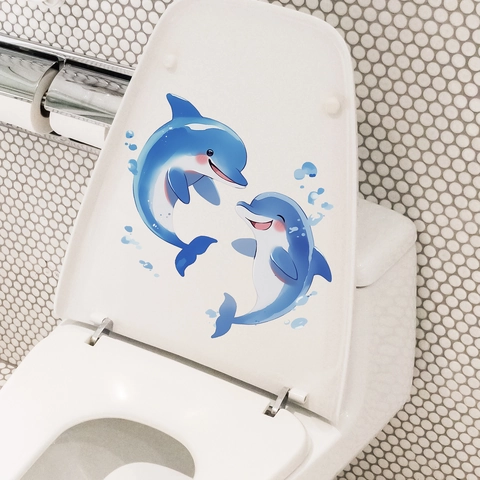 Creatieve Schattige Dolfijn Toilettas Sticker PVC Waterdicht Verwijderbaar Dier Wandtattoo Voor Badkamer Decoratie Huis