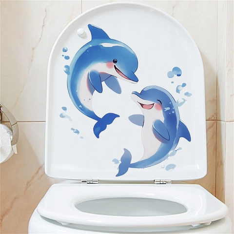 Creatieve Schattige Dolfijn Toilettas Sticker PVC Waterdicht Verwijderbaar Dier Wandtattoo Voor Badkamer Decoratie Huis