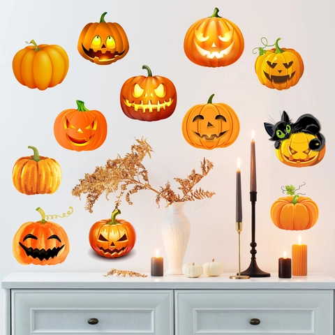 Halloween Kürbis Gesicht Wandaufkleber Wasserdicht PVC Abziehbilder Kürbis Laterne Ornamente Für Haus Party Dekoration