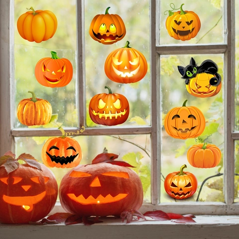 Halloween Kürbis Gesicht Wandaufkleber Wasserdicht PVC Abziehbilder Kürbis Laterne Ornamente Für Haus Party Dekoration