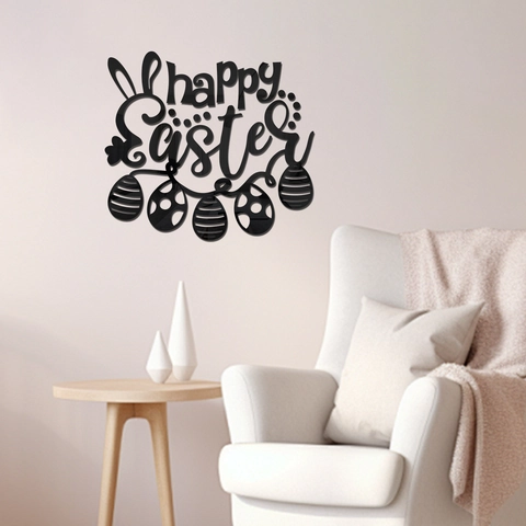 Happy Easter Sticker Mural Miroir Acrylique 3D Motif Oreilles de Lapin Œuf Décalcomanie Murale pour Salon Chambre Déco