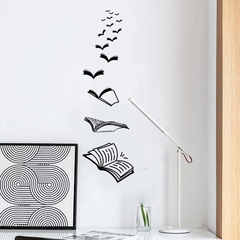 Adesivo Murale Creativo Libri Volanti Decalcomania in PVC Nero Minimalista Per Ufficio Camera Soggiorno Decorazione Parete