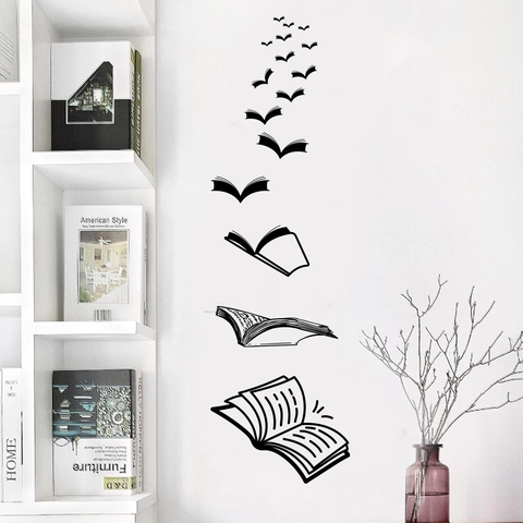 Adesivo Murale Creativo Libri Volanti Decalcomania in PVC Nero Minimalista Per Ufficio Camera Soggiorno Decorazione Parete