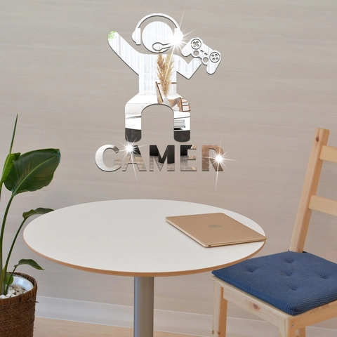 Gamer Spiegel Wandtattoo Für Schlafzimmer Wohnzimmer Spielzimmer Acryl PVC Selbstklebend 3D Spiegel Oberfläche Wanddeko