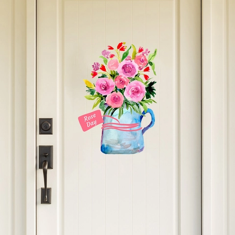Aquarell Rose Blume Vase Wandsticker Wasserdicht PVC Toilette Aufkleber Für Badezimmer Wohnzimmer Home Decor Rose Day Kunst