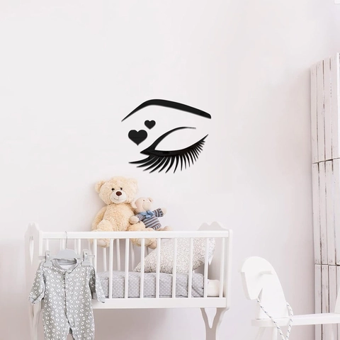 Moderne PVC Spiegel Wandtattoo Herz Wimpern 3D DIY Wandaufkleber Für Schlafzimmer Kinderzimmer Deko Gold Silber Schwarz