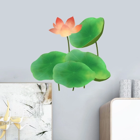 Adesivi Murali con Fiori di Loto in Stile Cinese PVC Autoadesivi Decalcomanie Floreali a Inchiostro per Camera da Letto Soggiorno Casa
