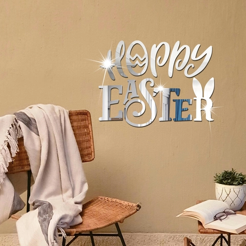 Hoppy Πάσχα Καθρέφτης Ακρυλικό 3D Αυτοκόλλητο Τοίχου Με Σχέδια Αυτιά Κουνελιού Αυγό Για Διακόσμηση Σπιτιού Σαλόνι