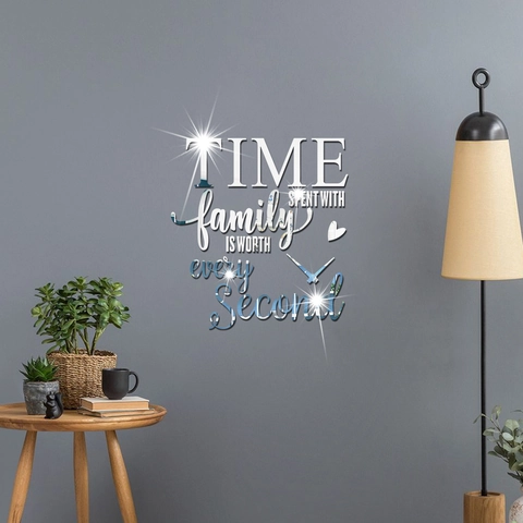 3D Acryl Spiegel Wandtattoo Englischer Spruch Time Spent With Family Is Worth Every Second DIY Abnehmbare Wandsticker Wohnzimmer