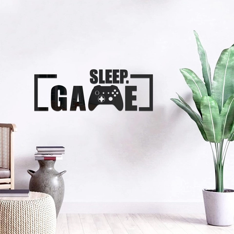 Moderne 3D Spiegel Wandtattoo Sleep Game Buchstaben Design Mit Controller DIY PVC Wandaufkleber Für Wohnzimmer Game Room Dekor