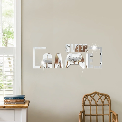 Moderne 3D Spiegel Wandtattoo Sleep Game Buchstaben Design Mit Controller DIY PVC Wandaufkleber Für Wohnzimmer Game Room Dekor