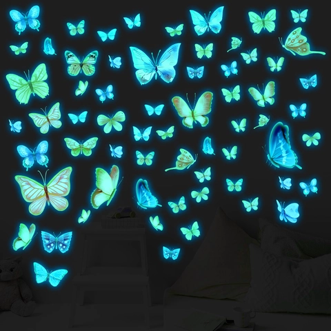 Leuchtende Schmetterling Wandaufkleber Glow In Dark Aquarell Schmetterling Wandtattoo Für Kinderzimmer Schlafzimmer Deko