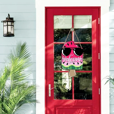 Summer Watermelon Popsicle Wooden Welcome Sign Modern Minimalist Sunglasses Design Outdoor Hanging Porch Decoration Home Wall Art Gift