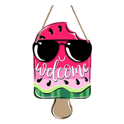 Summer Watermelon Popsicle Wooden Welcome Sign Modern Minimalist Sunglasses Design Outdoor Hanging Porch Decoration Home Wall Art Gift