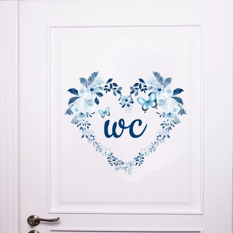 Blauw Bloemenhart Vlinder WC Bord Muursticker PVC Waterdicht Toilet Deursticker Verwijderbare Badkamer Decoratie Huis