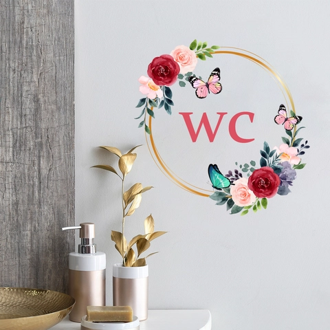 PVC Aquarell Blumen Schmetterling Toilettenaufkleber WC Schild Rund Wandtattoo Für Badezimmer Toilette Haus Dekoration Ornament