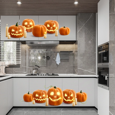 Halloween Pumpkin Ghost Face Candle Wall Stickers PVC Waterproof Jack-O-Lantern Decals For Living Room Bedroom Home Decor