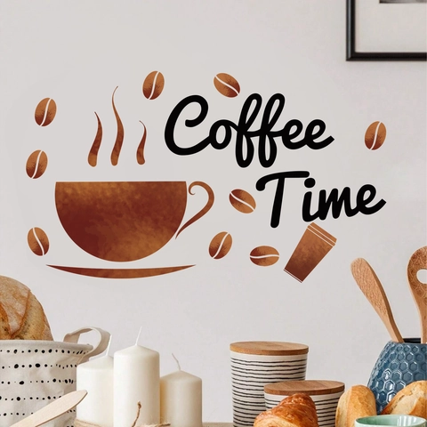 Coffee Time Adesivi Murali Acquerello Tazza Caffè Chicchi PVC Decalcomania Decorativa Per Bar Cucina Casa Soggiorno Parete