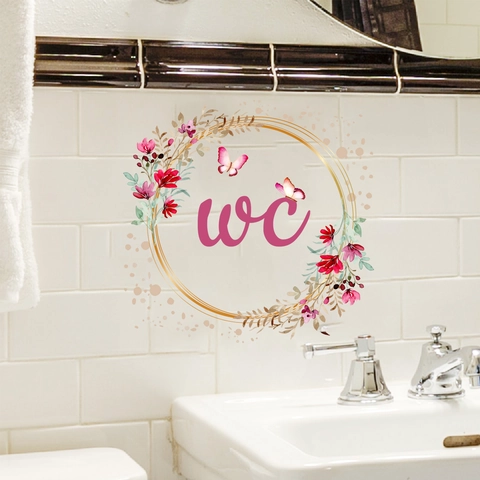 Creative Floral Butterfly WC Toilet Wall Sticker PVC Waterproof Art Decal For Bathroom Door Decoration Accessory