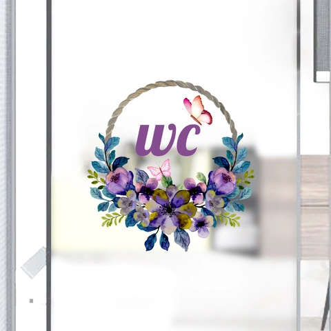 Adesivo per Porta del Bagno WC con Fiori e Farfalle in Acquerello PVC Rimovibile Decalcomania da Parete Insegna Decorativa