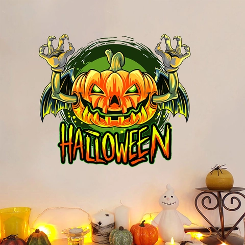 Creative Halloween Demon Pumpkin Wall Sticker Removable PVC Decal For Home Bedroom Living Room Festive Decoration Art Mural