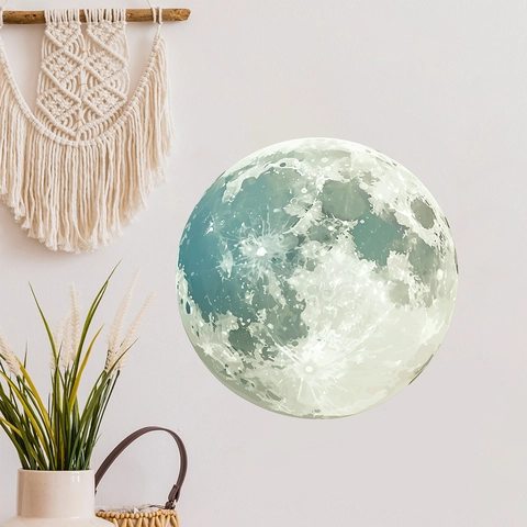 Adesivo da Parete Luna Realistico PVC Removibile Circolare Terra Corpo Celeste Arredamento per Soggiorno Camera da Letto Cameretta
