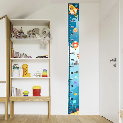 Adesivo da Parete Altezza Bambini Cartone Animato Tema Oceano Spazio Razzo PVC Removibile Decorativo Metro per Cameretta Bambini Stanza dei Giochi