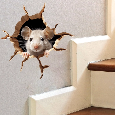 Pegatina de Pared 3D Realista de Agujero de Ratón PVC Extraíble para Sala de Estar Dormitorio Decoración de Rodapié Mural Creativo